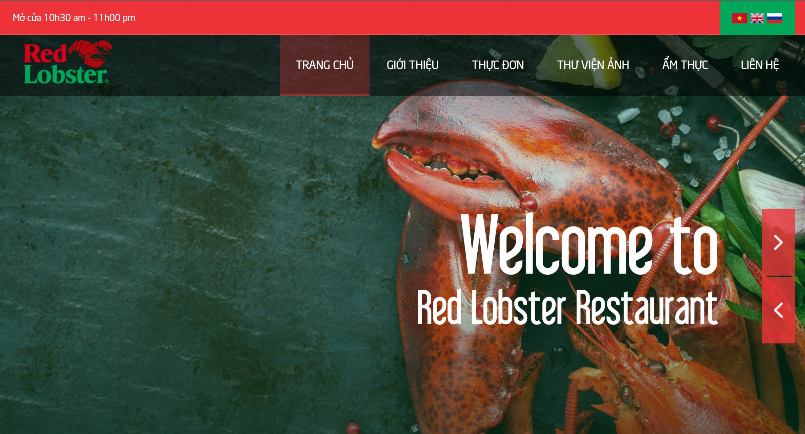 Giao diện website nhà hàng lobster