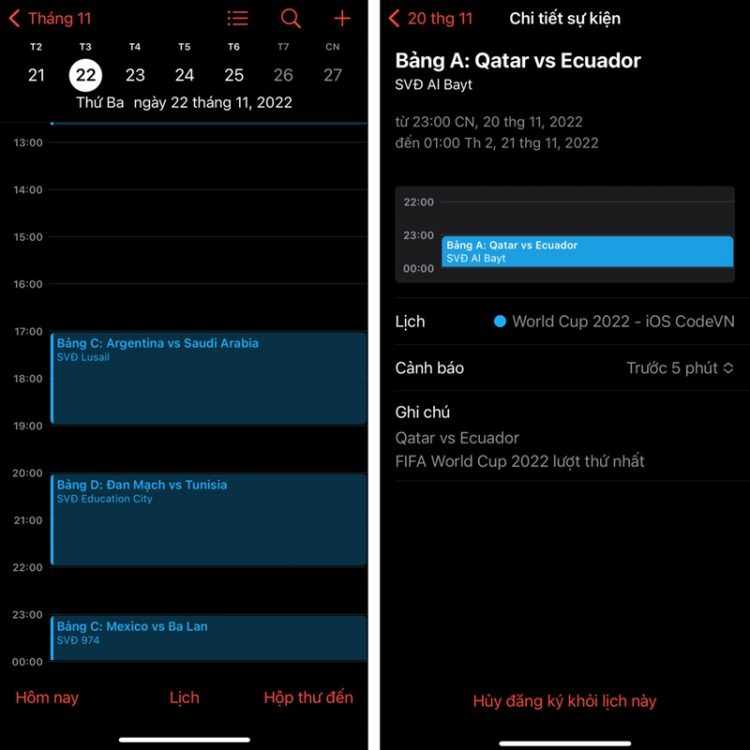 Thêm lịch World Cup 2022 trên điện thoại Iphone và Android 2